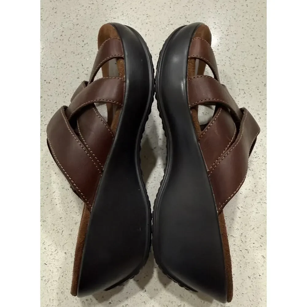 Eastland Poppy Slide Sandals Women's Size 9M Brown Leather Upper Wedge Strappy - Picture 6 of 12